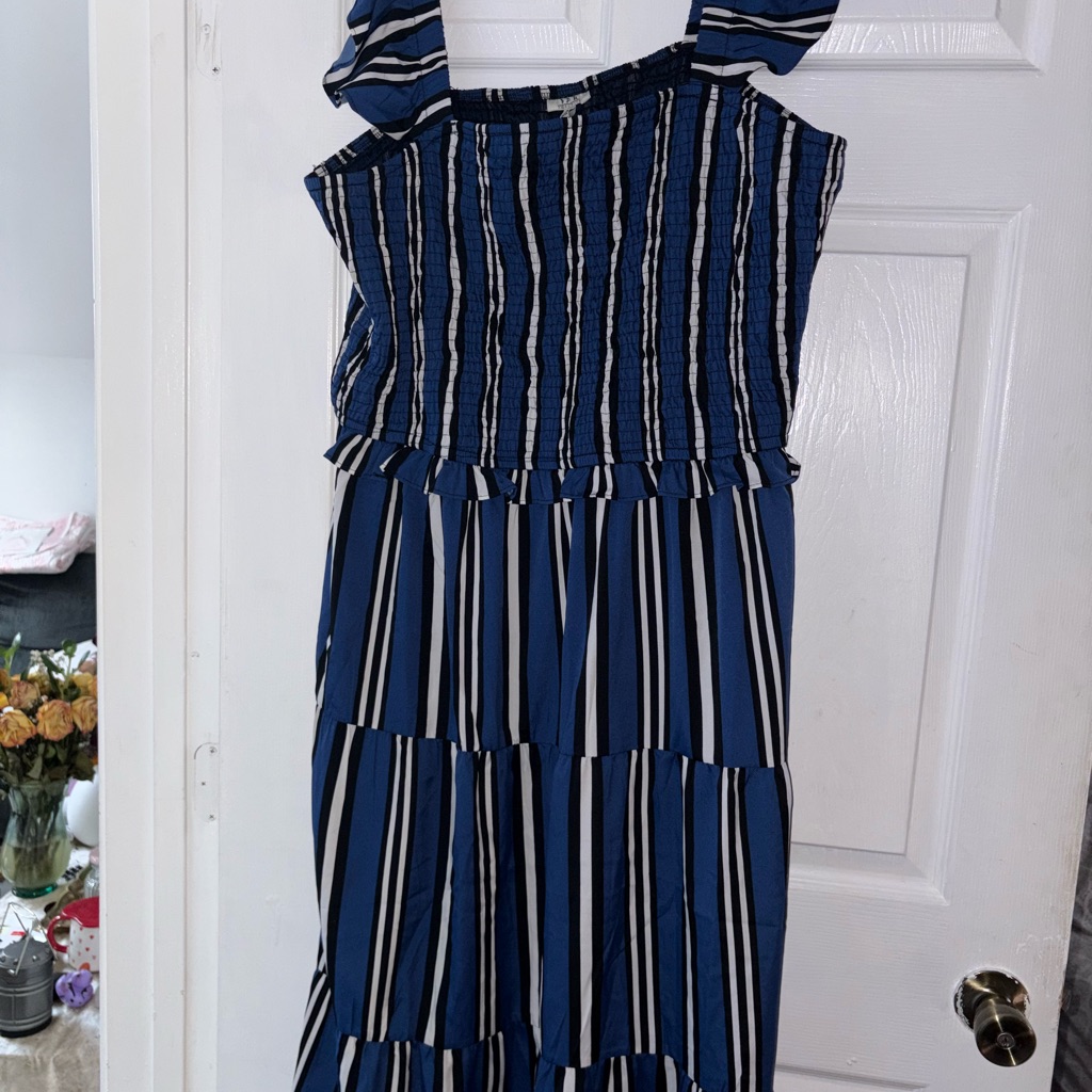 Classic Blue And Gold Ruffled Maxi Dress